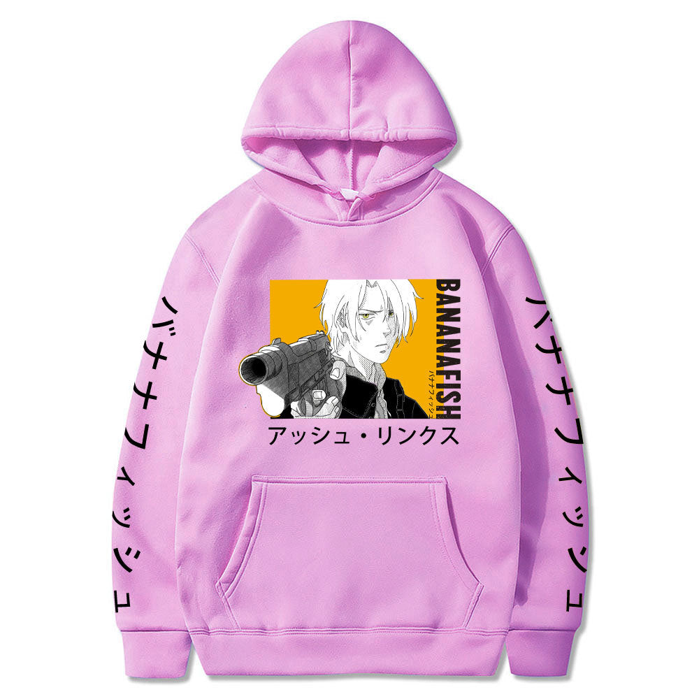 Anime Hoddies Banana Fish Print Loose Hoodie Velvet Padded Hooded Sweatshirt Men and Women
