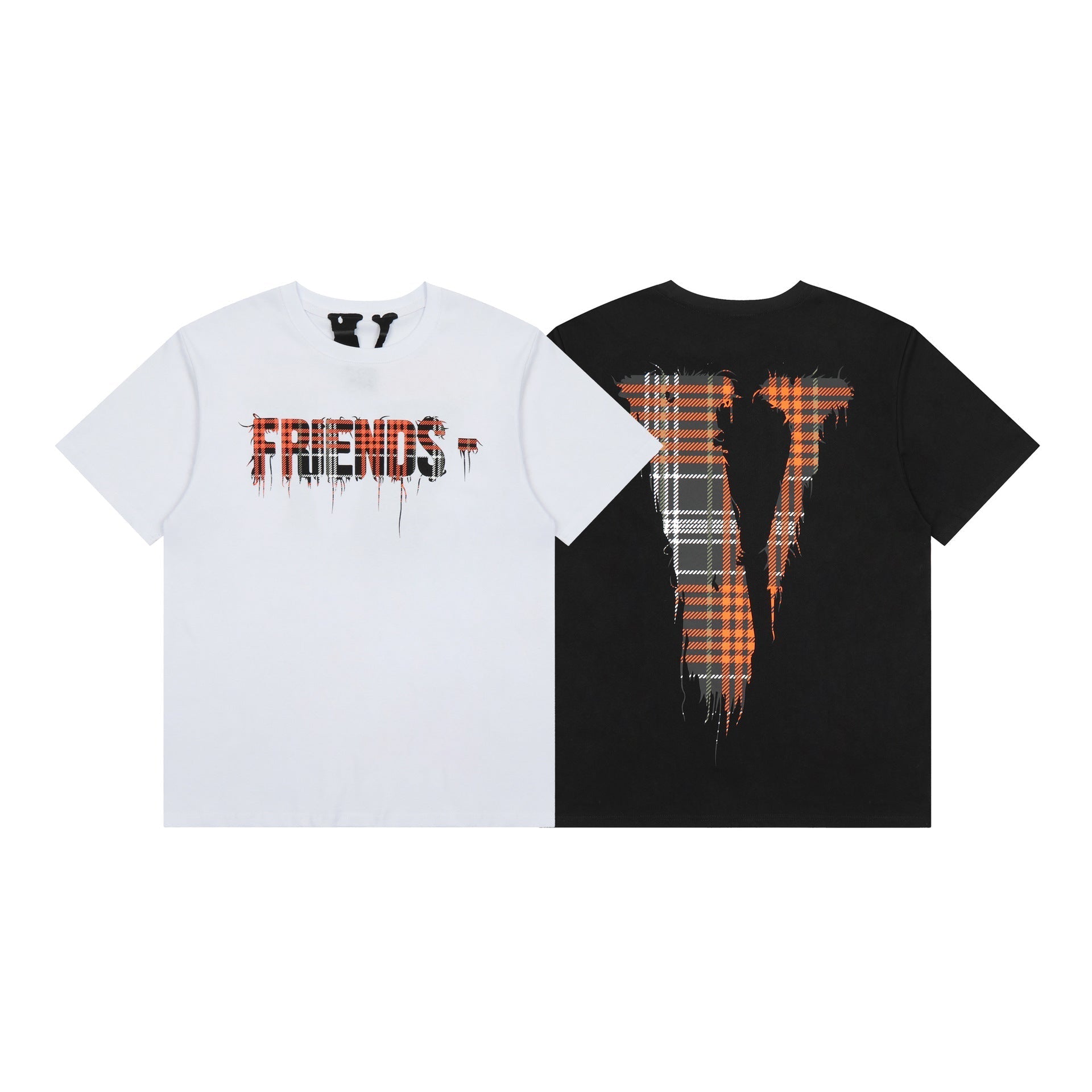 Vlone T Shirt Spring and Summer Plaid Big V Letter