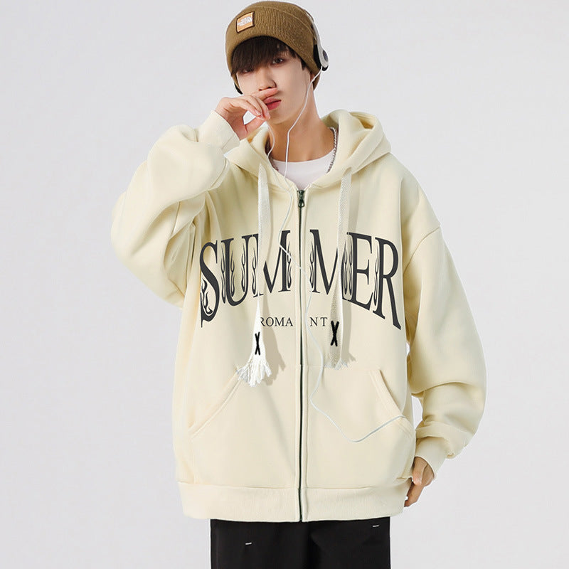 Men Hoodie Cardigan Sweater Spring and Autumn Hooded Casual All-Matching