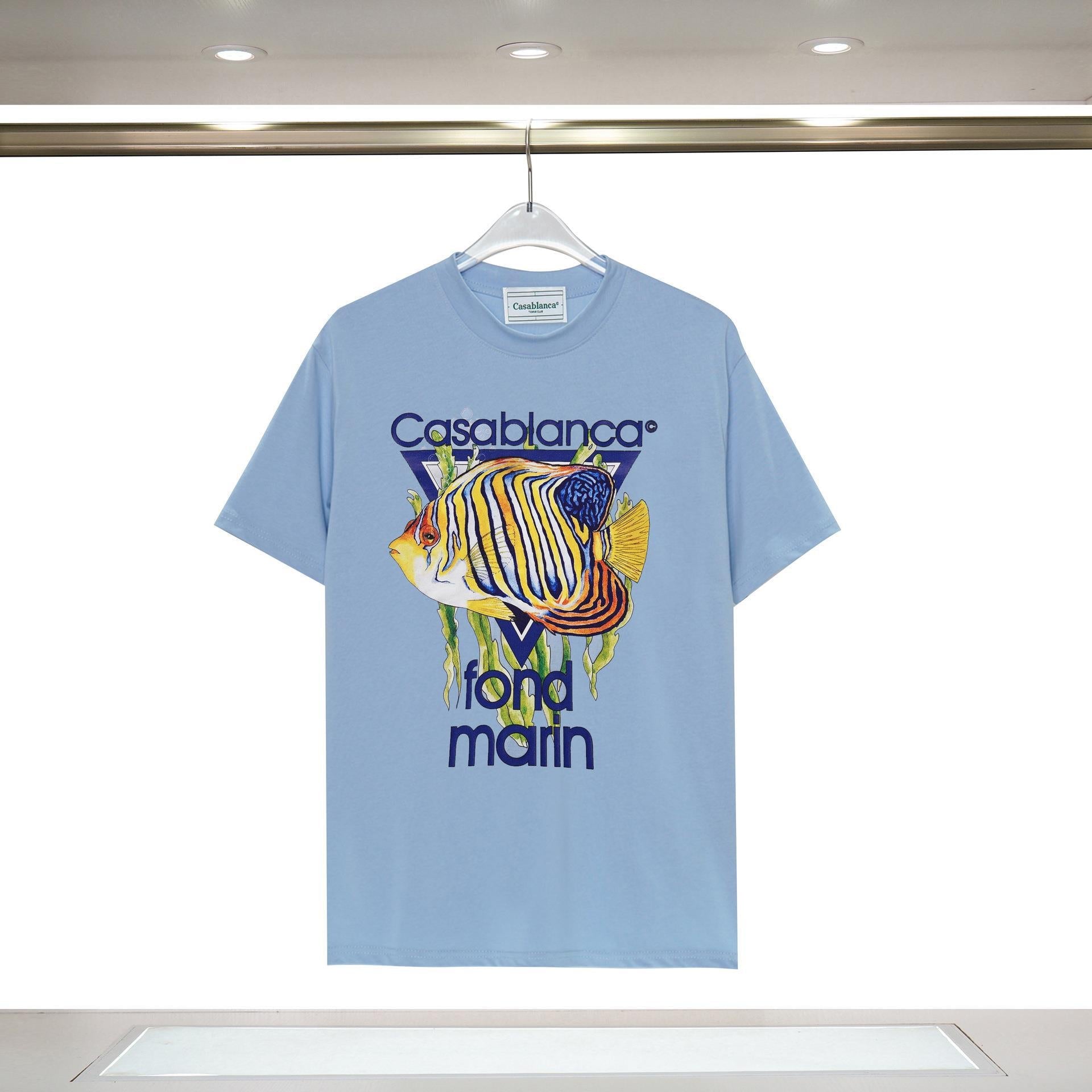 Casablanca T Shirts Ocean Fish Crew Neck Loose Tee
