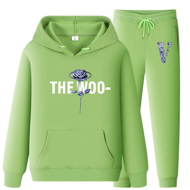 Vlone Hoodie & Pants 2 Piece Set V Printing Stylish Casual Hooded