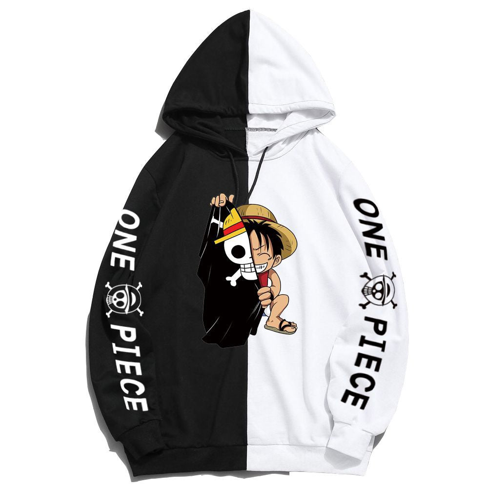 Anime Hoddies Anime Anime One Piece Luffy Printed Sweater Contrast Color Hoodie One Piece