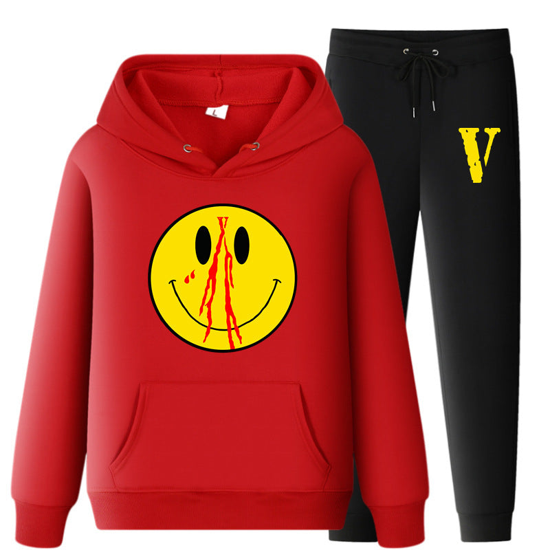 Vlone Hoodie & Pants 2 Piece Set Men'S Clothing Spring And Autumn Print Loose