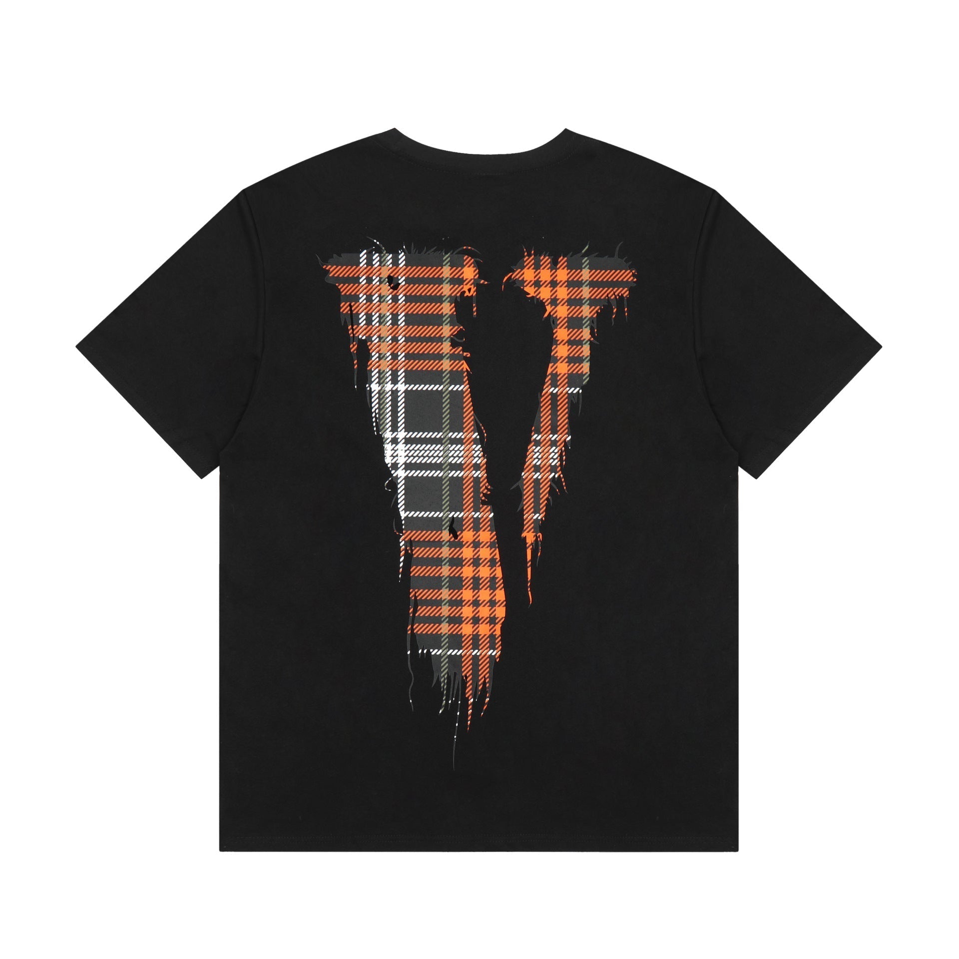 Vlone T Shirt Spring and Summer Plaid Big V Letter