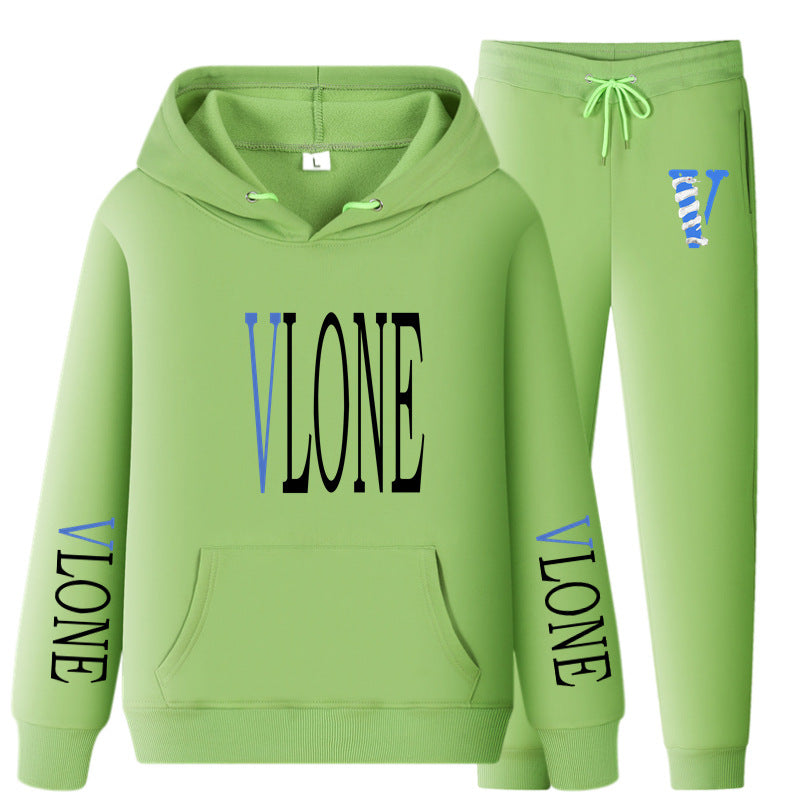 Vlone Hoodie & Pants 2 Piece Set Sweatshirt Autumn Print Baggy Coat