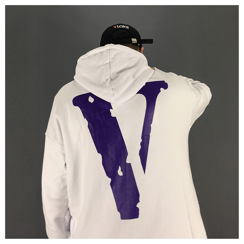 Vlone Hoodie Big V-Shaped Female Destroyed Burrs Oversize Loose Large Size Men And Women