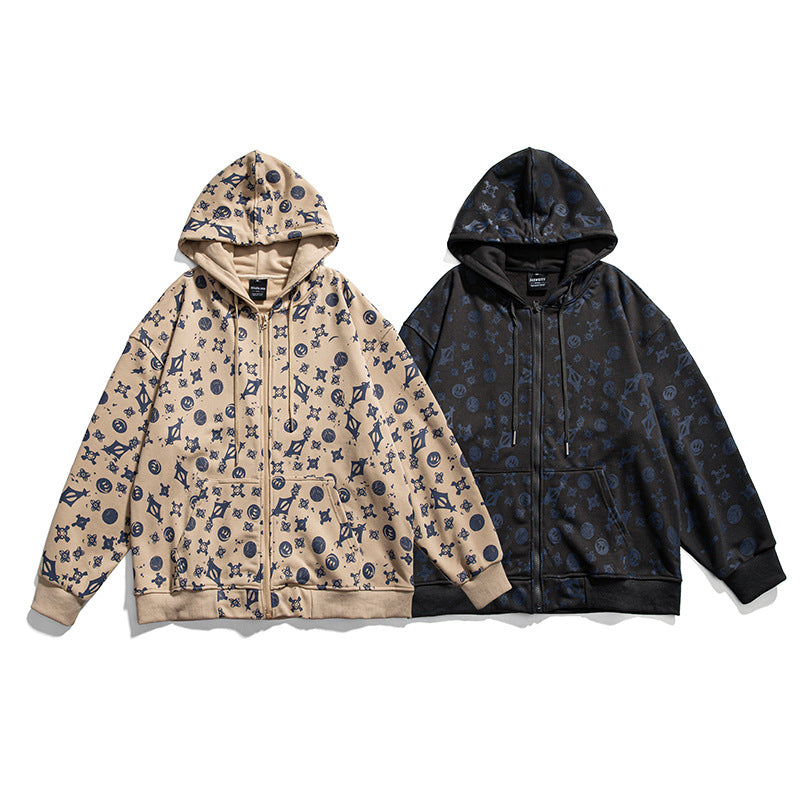 Mens Graphic Hoodies Men's Hooded Cardigan Sweater Men's Loose Casual Jacket