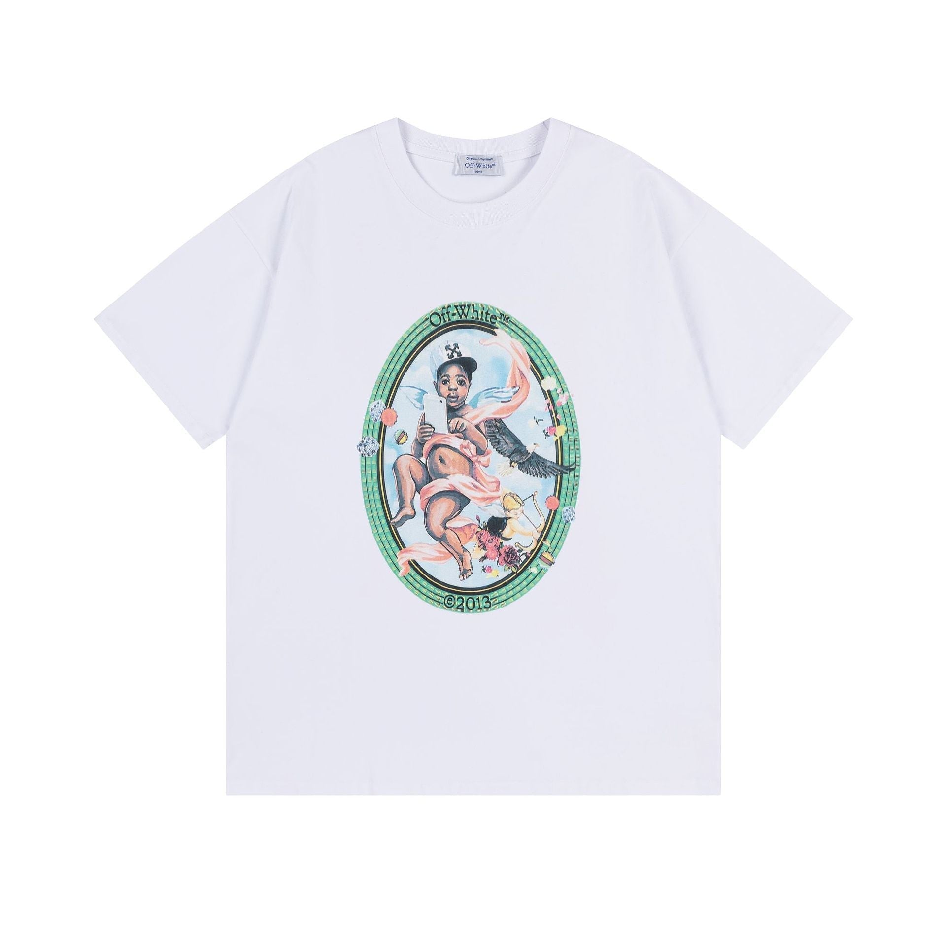 Off White T Shirts OW Baby Angel Pattern Crew Neck Pullover Short Sleeves