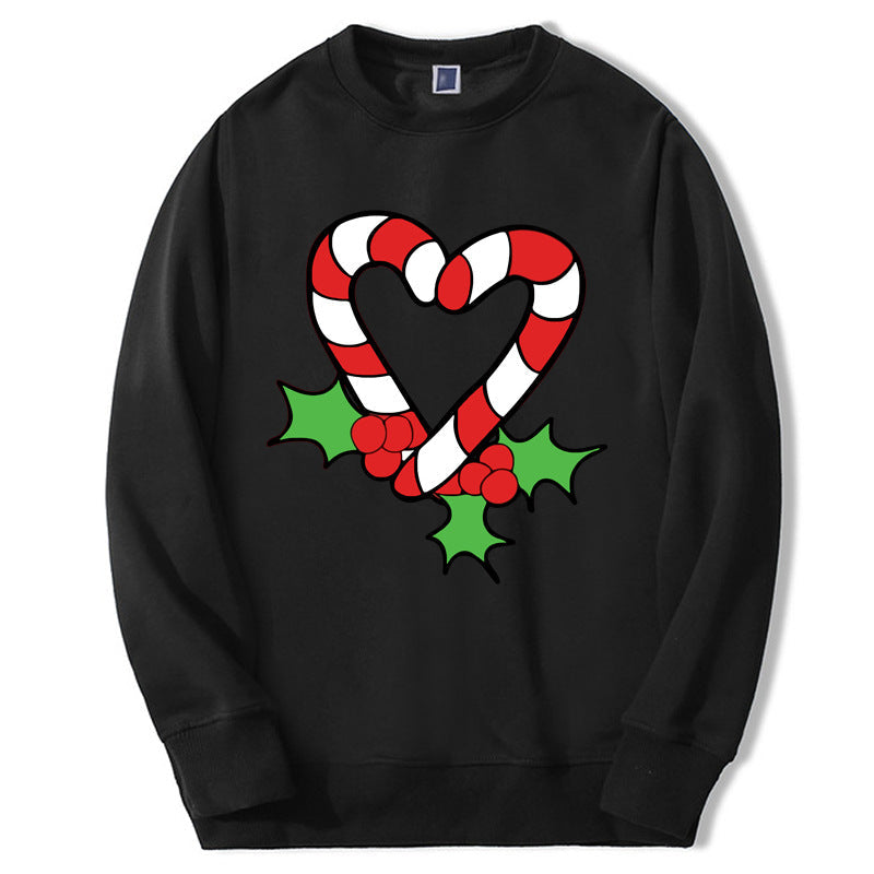 Christmas Hoodies Candy Cane Heart Hip Hop Fleece Round