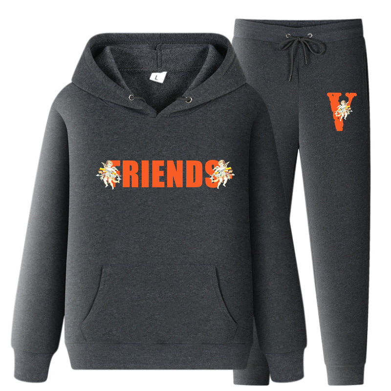 Vlone Hoodie & Pants 2 Piece Set Men'S Loose Printed Hoodie Sweater