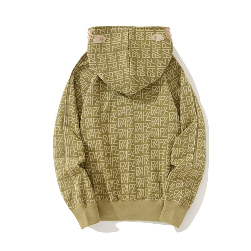 Bathing Ape Hoodie Shark Jacket Men's Autumn and Winter Cardigan Zip Khaki Hooded Sweater