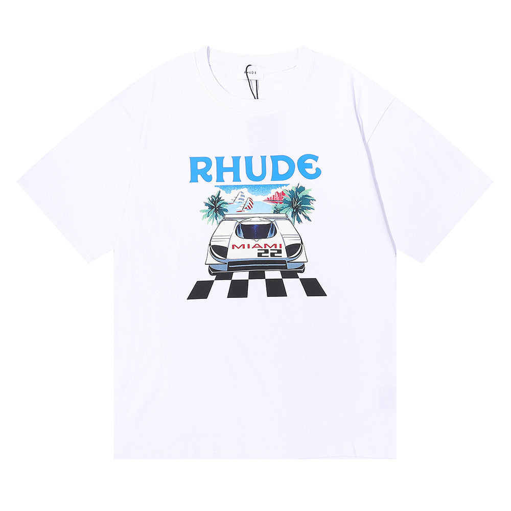Rhude T Shirt F1 Racing Letter Logo Pattern Short Sleeve T-Shirt