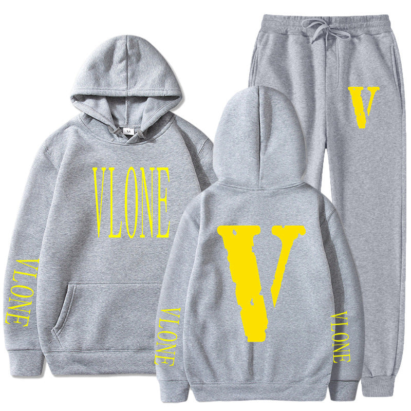 Vlone Hoodie & Pants 2 Piece Set Spring, Autumn And Winter Brushed Hoody Women'S Suit Sweater