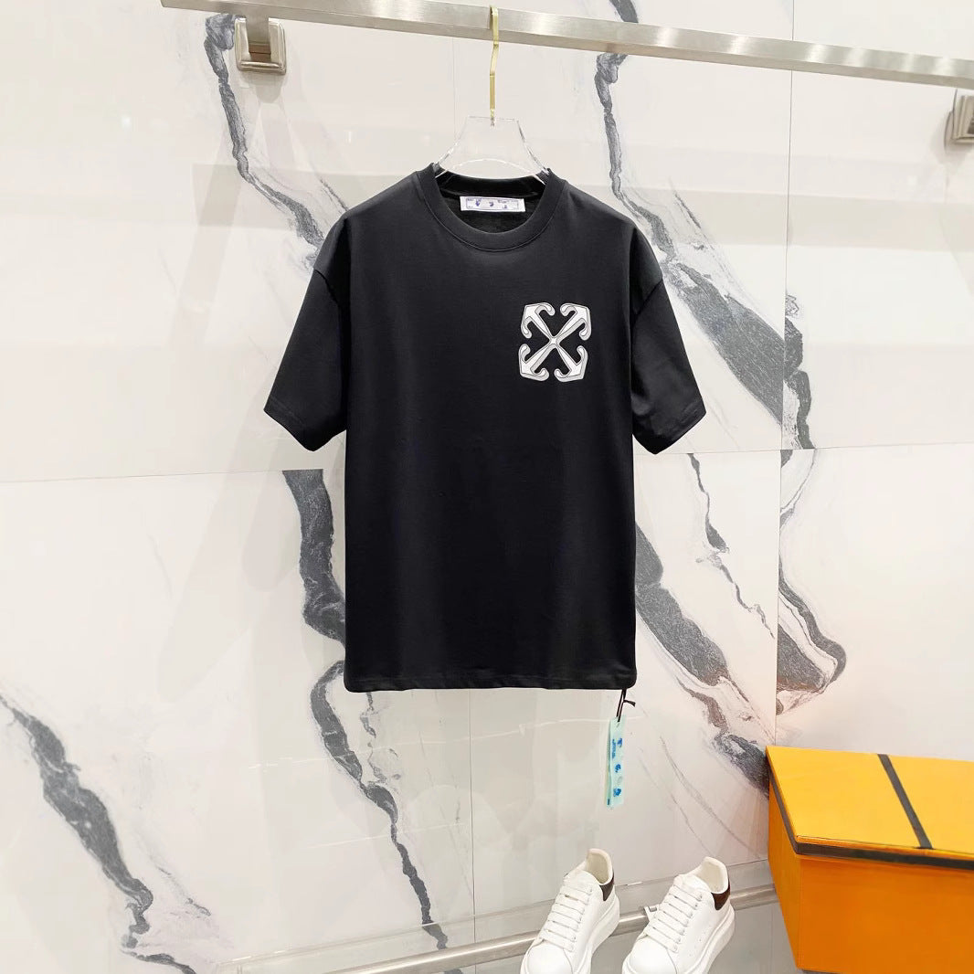 Off White T Shirts OW Dragon Letter Pattern Crew Neck Pullover Short Sleeves