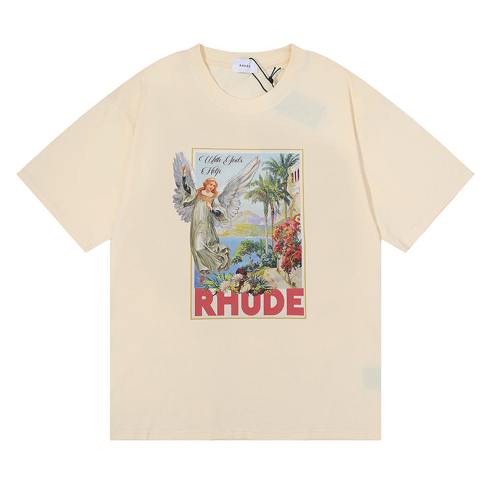 Rhude T Shirt Micro Label Angel Letter Print Short Sleeve T-Shirt