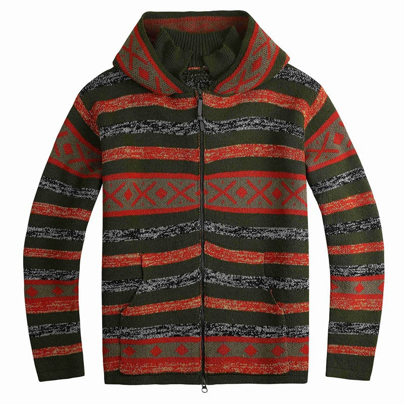 Baja Hoodie Striped Jacquard Hooded Sweater Zipper Cardigan