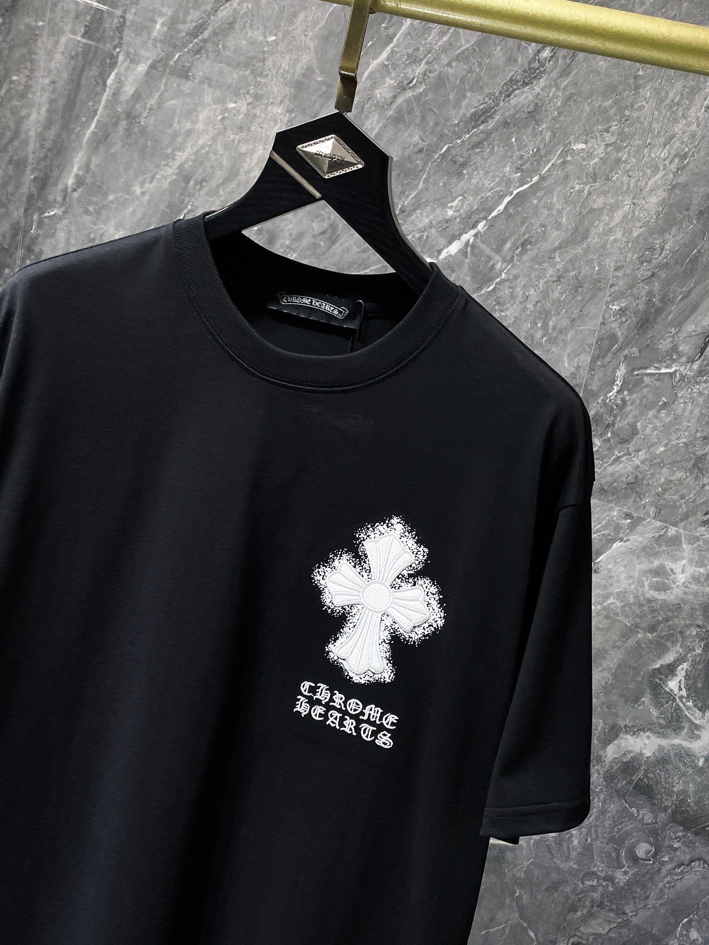 Chh Chrome Hearts T Shirts Embroidered Sanskrit Alphabet Cross Sports Loose Short Sleeve T-Shirt