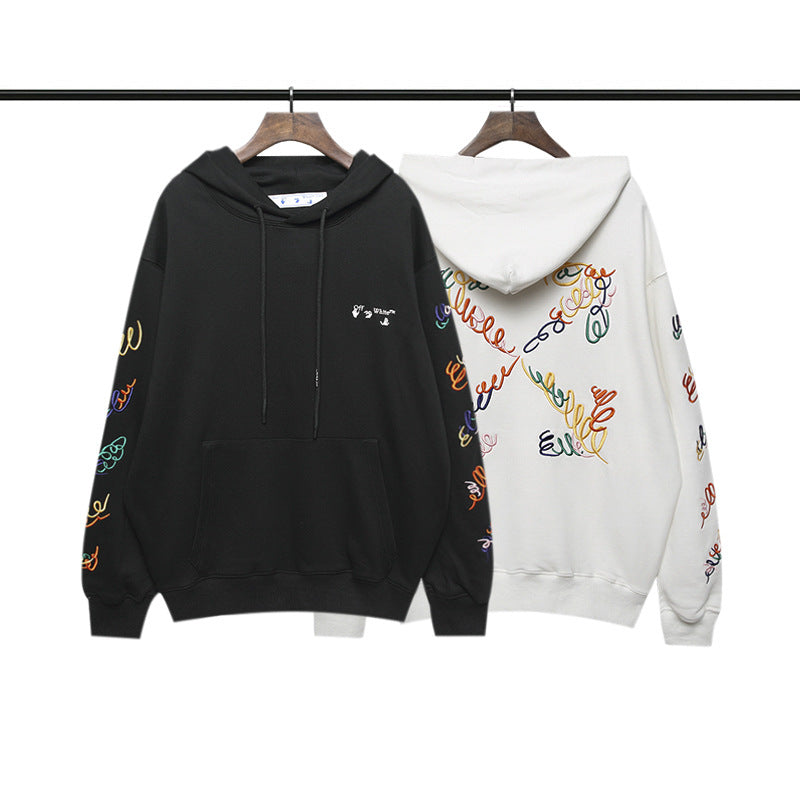 off White Hoodie Autumn and Winter Letter Embroidered Hooded Sweater