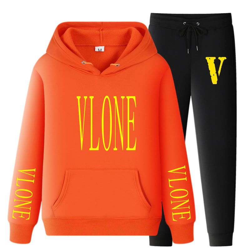 Vlone Hoodie & Pants 2 Piece Set Hoodie Men'S Women'S Pullover Outer Coat Suit