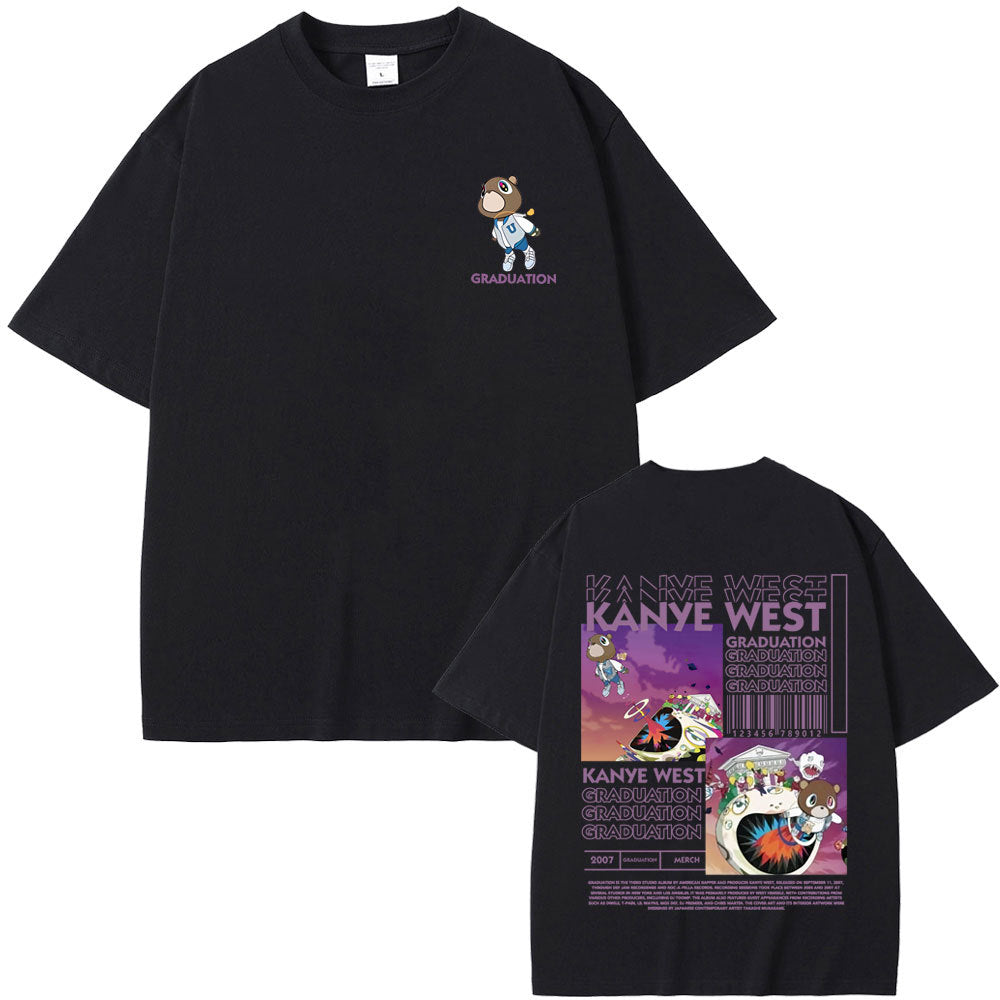 Rapper Kanye West Graduation Bear Double Sided Print T Shirt