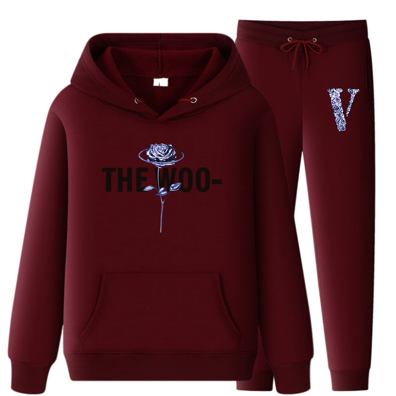 Vlone Hoodie & Pants 2 Piece Set V Printing Stylish Casual Hooded