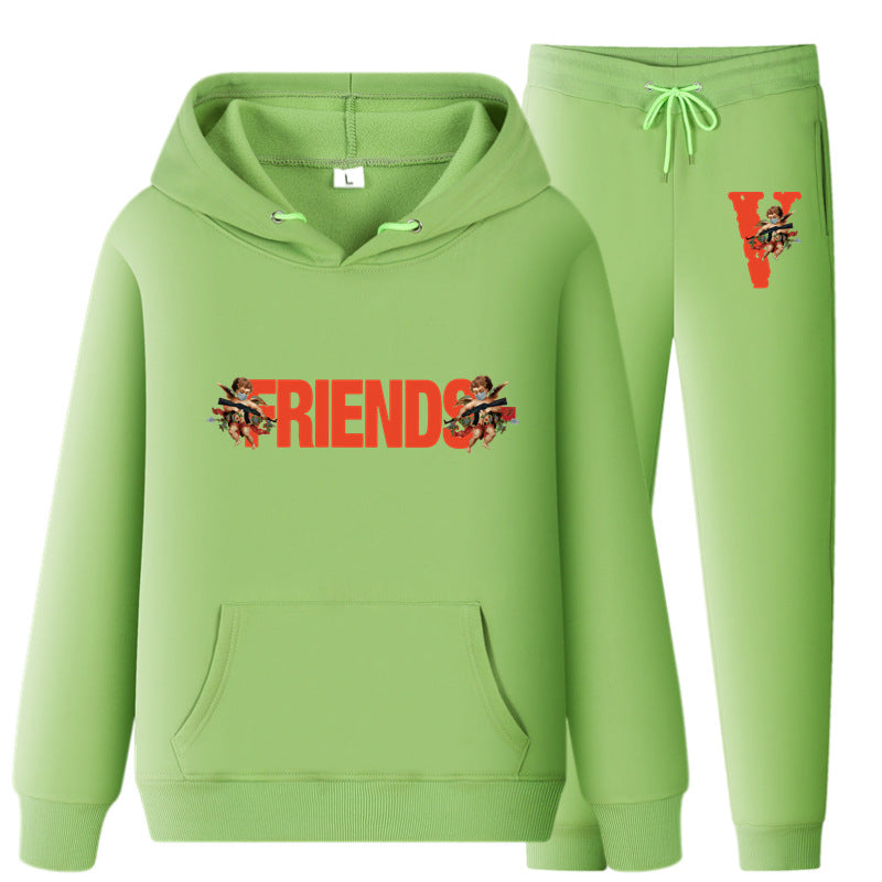 Vlone Hoodie & Pants 2 Piece Set Men'S Loose Printed Hoodie Sweater