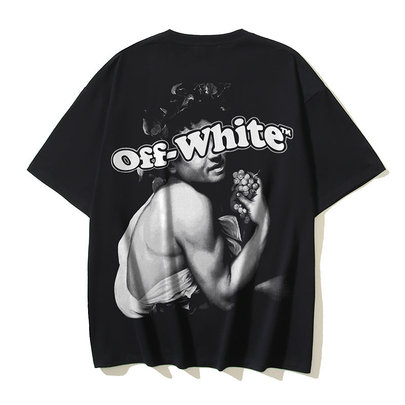 Off White T Shirts OW Bath Character Pattern Crew Neck Pullover Short Sleeves