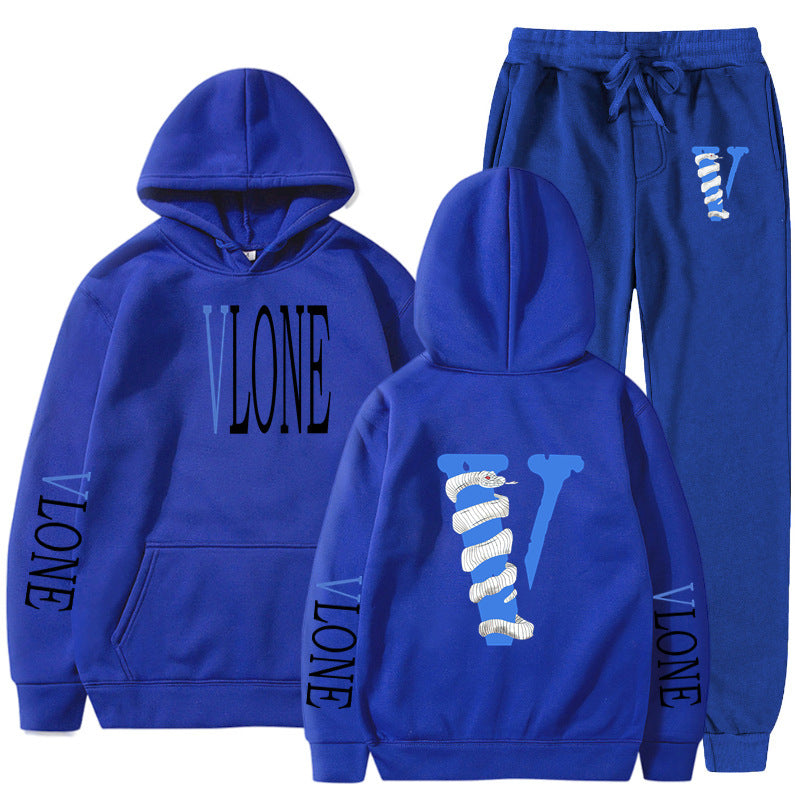 Vlone Hoodie & Pants 2 Piece Set Men'S Sweater Autumn And Winter Hoodie Baggy Coat