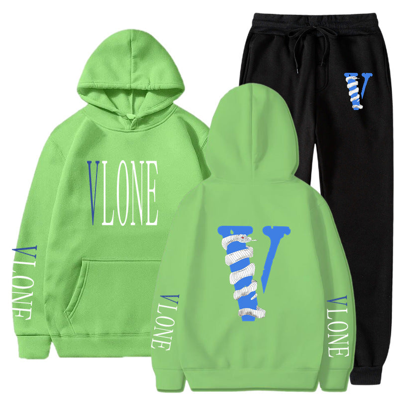 Vlone Hoodie & Pants 2 Piece Set Men'S Sweater Autumn And Winter Hoodie Baggy Coat