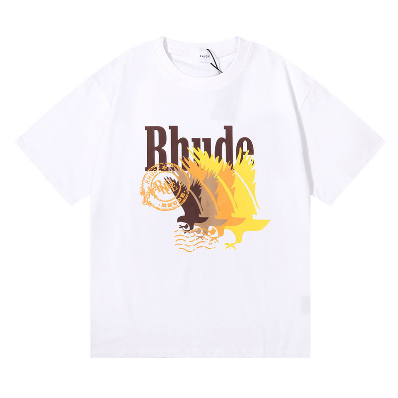 Rhude T Shirt gradual change color bird print short sleeve T-shirt