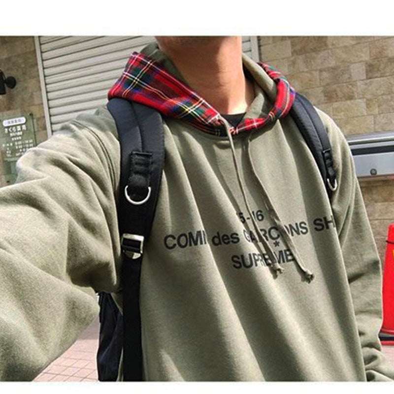 You Must Be Born Again Hoodie Plaid Contrast Color Hooded Sweatshirt