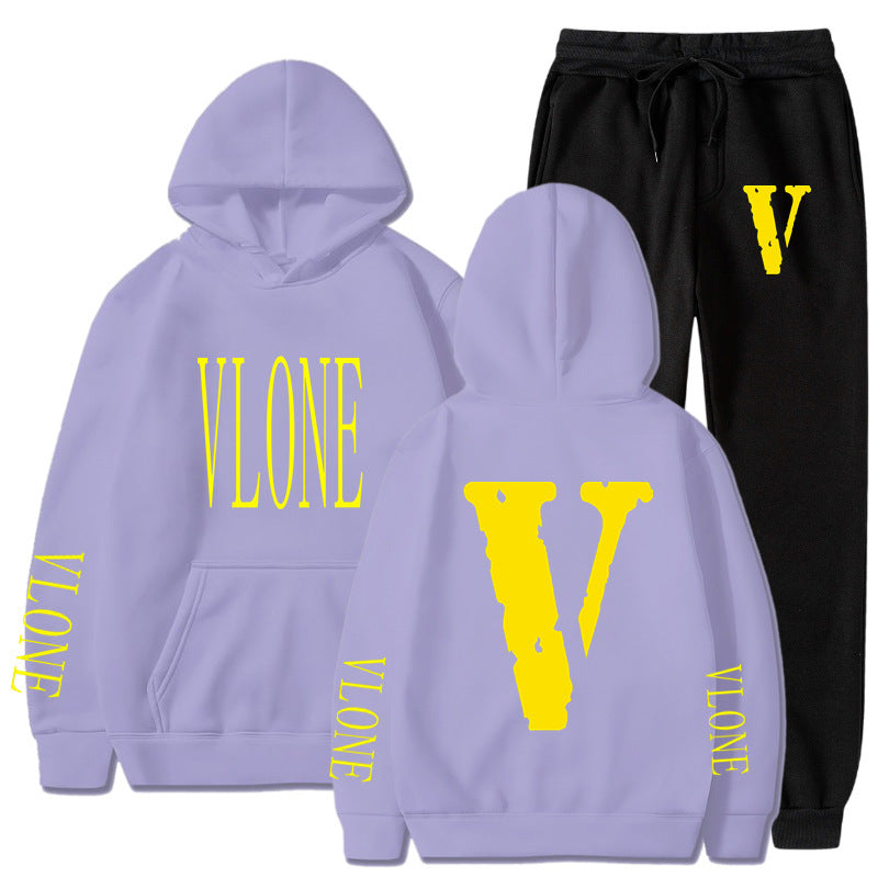 Vlone Hoodie & Pants 2 Piece Set Spring, Autumn And Winter Brushed Hoody Women'S Suit Sweater