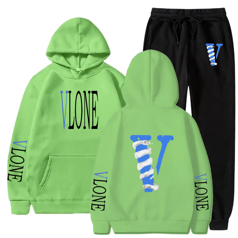 Vlone Hoodie & Pants 2 Piece Set Men'S Sweater Autumn And Winter Hoodie Baggy Coat