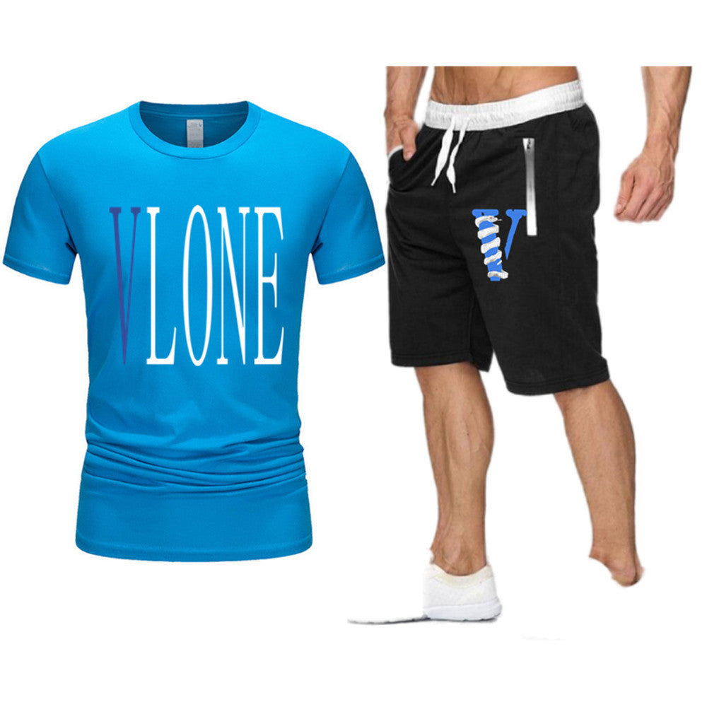 Vlone T Shirts & Shorts 2 Piece Set Letter Printing Summer Menswear Casual