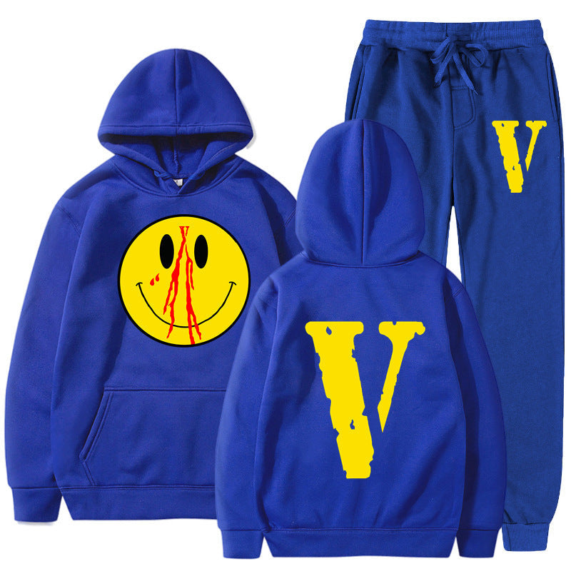 Vlone Hoodie & Pants 2 Piece Set Men'S Clothing Print Hoodie Sweater Men'S Loose