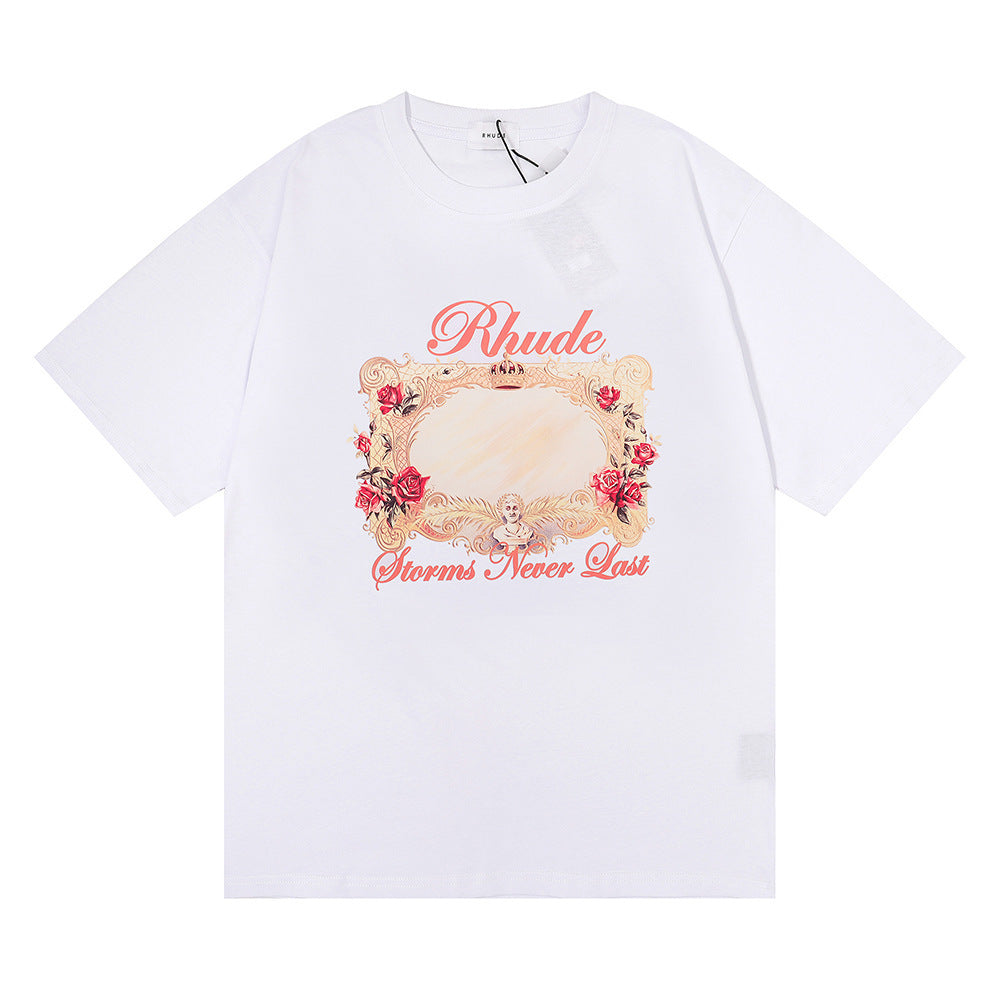 Rhude T Shirt Rose Mirror Print Short Sleeve T-Shirt