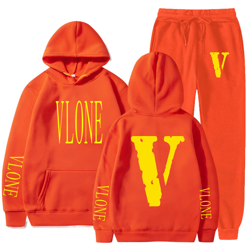 Vlone Hoodie & Pants 2 Piece Set Spring, Autumn And Winter Brushed Hoody Women'S Suit Sweater