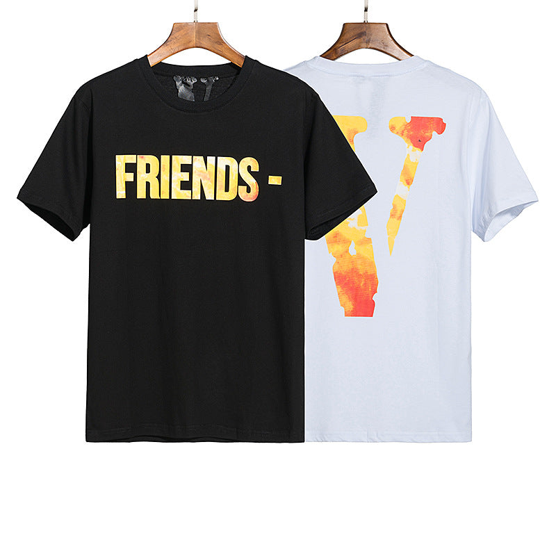 Vlone T Shirt Spring and Autumn Psychedelic Yellow Big V