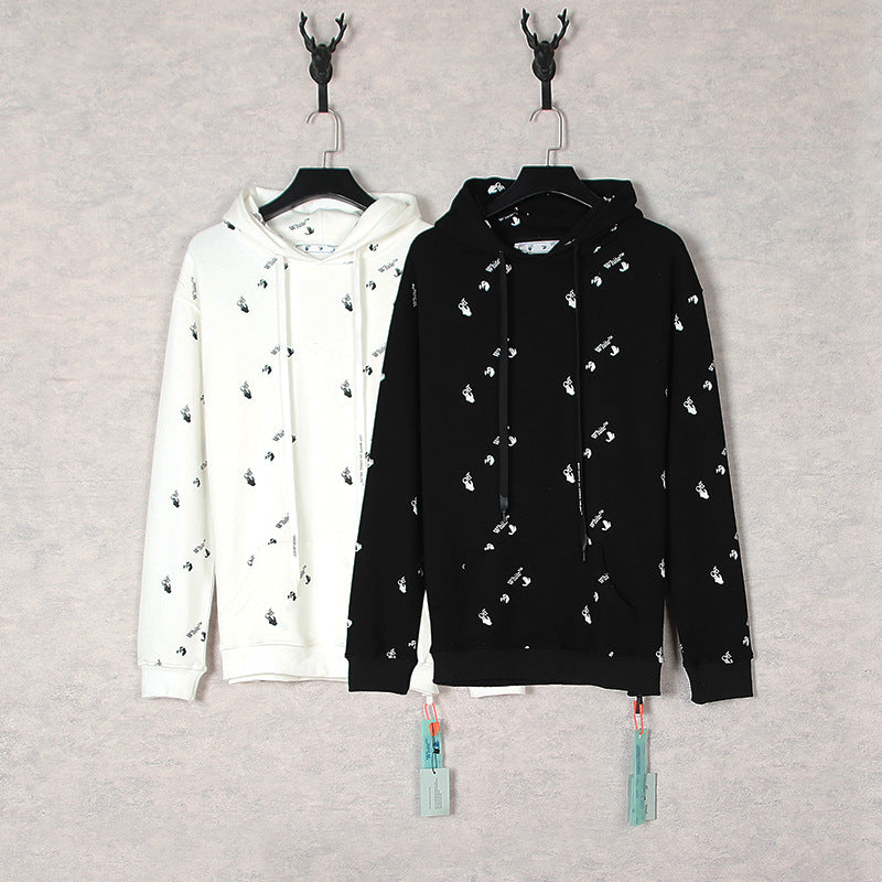 off White Hoodie Autumn and Winter Printed Hoodie Sweater Loose Men's and Women's Coat
