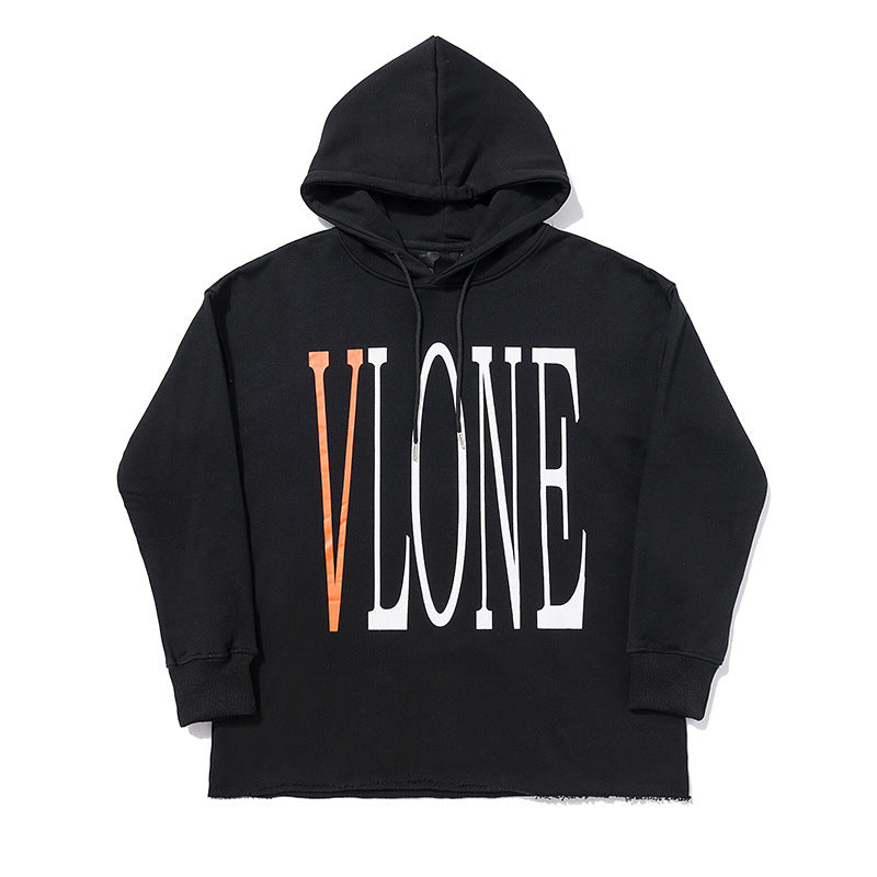 Vlone Hoodie Orange Letter Print Casual Loose Casual