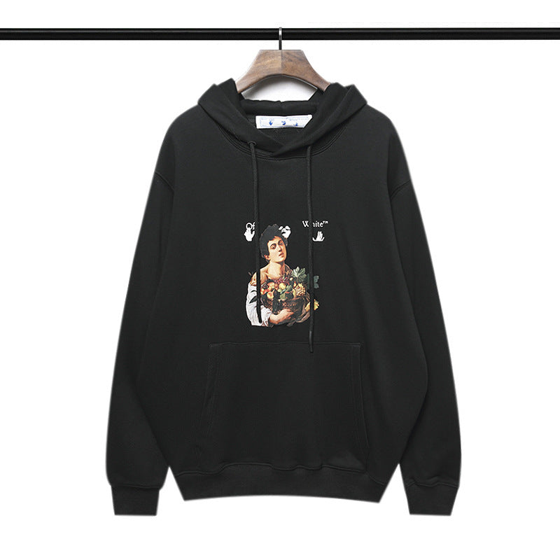 Off White Hoodie Anime Print Casual Hooded Sweater Plus Size Loose