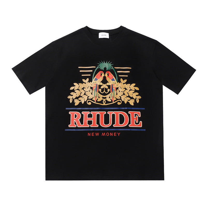 Rhude T Shirt Parrot Wheat Ear Letter Print Short Sleeve T-Shirt