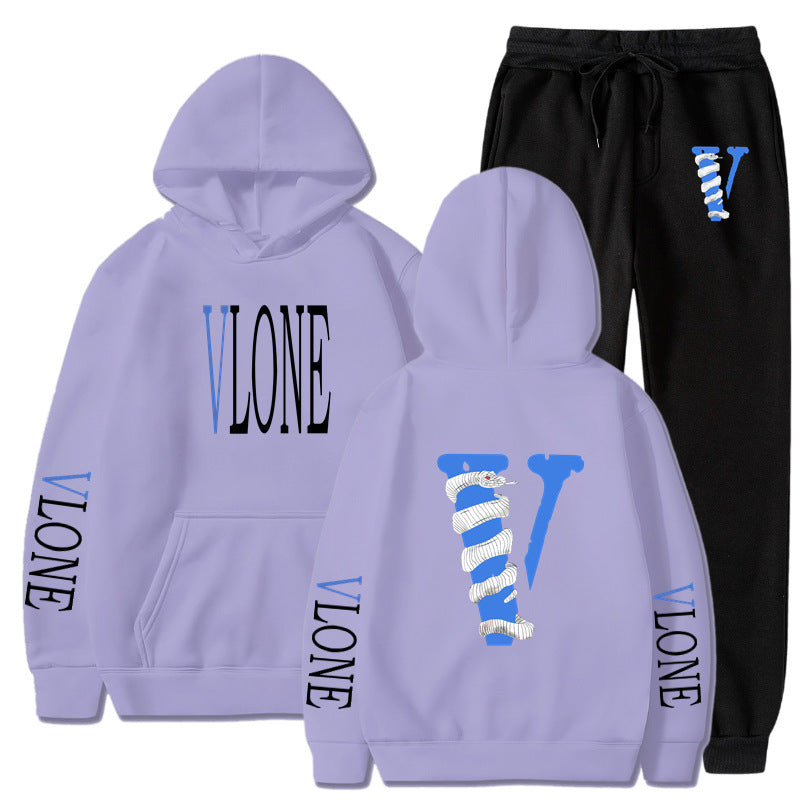 Vlone Hoodie & Pants 2 Piece Set Men'S Sweater Autumn And Winter Hoodie Baggy Coat