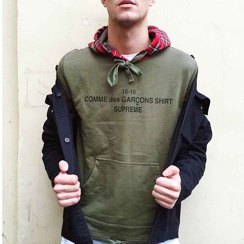 You Must Be Born Again Hoodie Plaid Contrast Color Hooded Sweatshirt