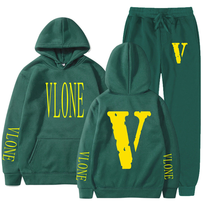 Vlone Hoodie & Pants 2 Piece Set Spring, Autumn And Winter Brushed Hoody Women'S Suit Sweater