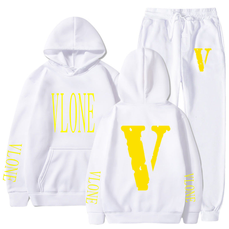 Vlone Hoodie & Pants 2 Piece Set Spring, Autumn And Winter Brushed Hoody Women'S Suit Sweater