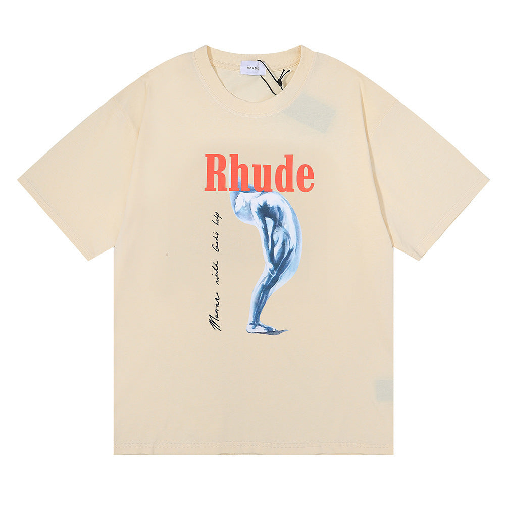 Rhude T Shirt Art Abstract Design Printed Short Sleeve T-Shirt