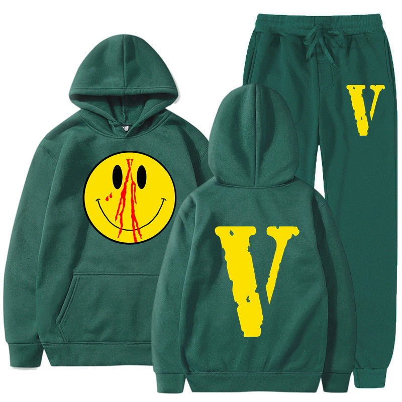 Vlone Hoodie & Pants 2 Piece Set Men'S Clothing Print Hoodie Sweater Men'S Loose