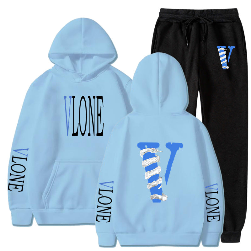 Vlone Hoodie & Pants 2 Piece Set Men'S Sweater Autumn And Winter Hoodie Baggy Coat