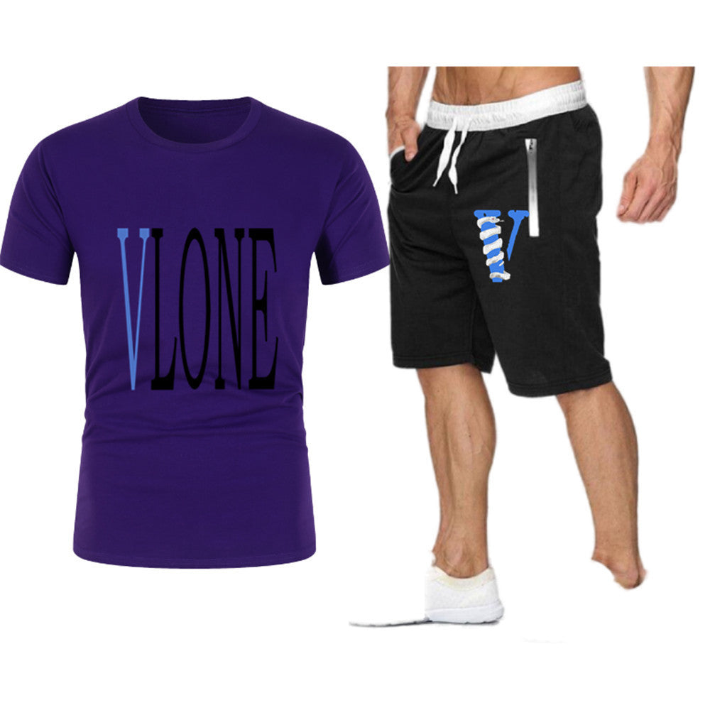 Vlone T Shirts & Shorts 2 Piece Set Letter Printing Summer Menswear Casual